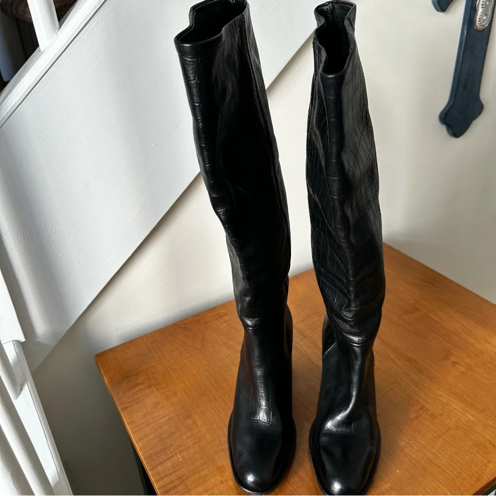 Free People Grayson Tall Boot in Black Croc Size 36